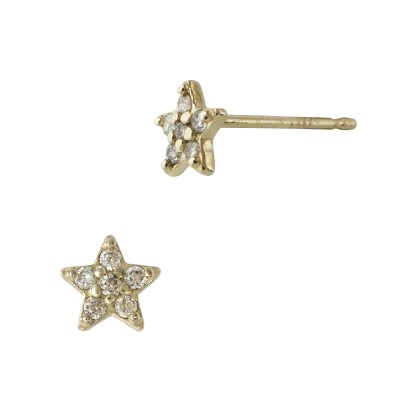 14K Gold Yellow 4.75mm Pave Diamond Star Stud Earrings
