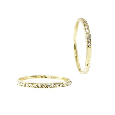 14K Gold Yellow Size 6 Stacking Ring with Diamonds in Pave Setting