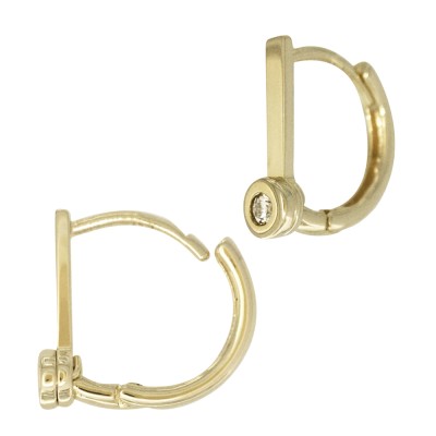 14K Gold Yellow 12mm Huggie Earring with Single Diamond in Bezel Setting