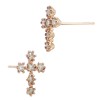 14K Gold Rose 6.5x9mm Cross Stud Earring with Diamonds In Prong Setting