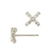 14K Gold White 14K Gold X Criss Cross Stitch Stud Earring with Diamonds in Pave Setting