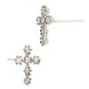 14K Gold White 6.5x9mm Cross Stud Earring with Diamonds In Prong Setting