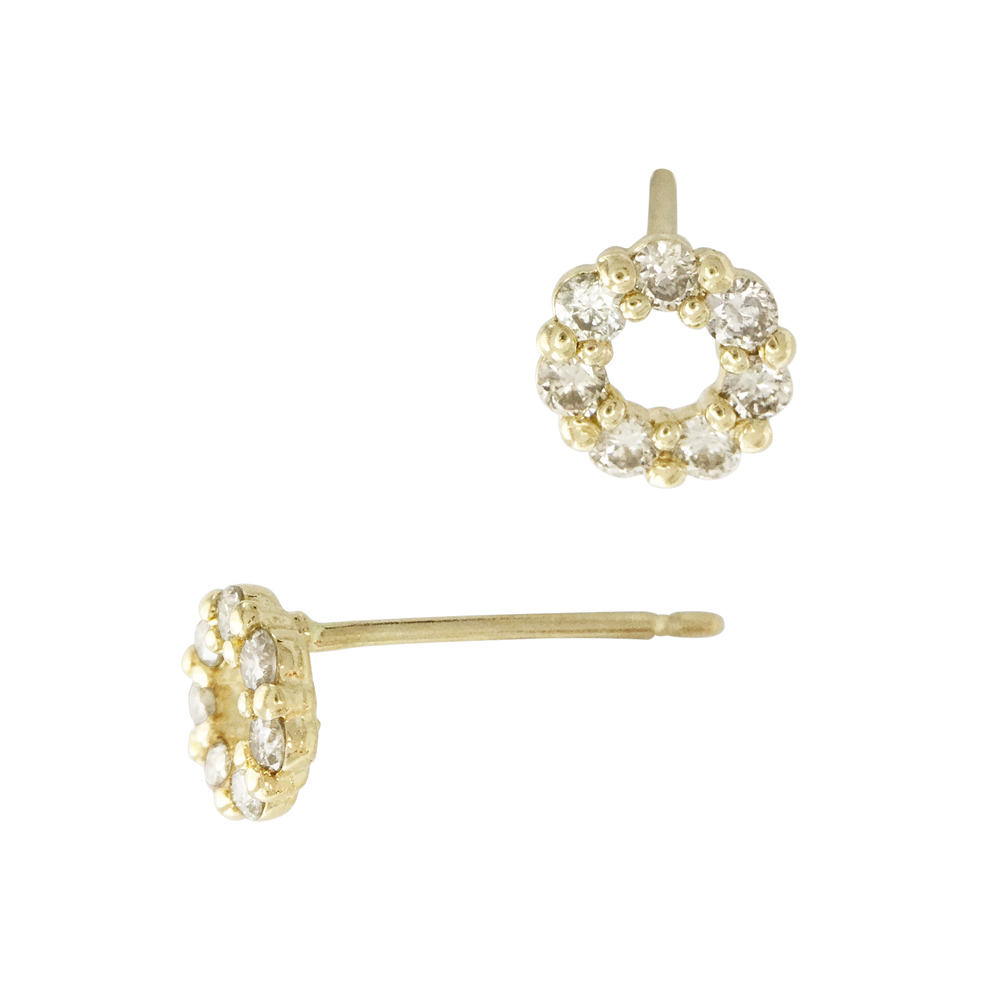 14K Gold Yellow 5.4mm Round Infinity Circle Loop Stud Earring with Diamonds in Pave Setting
