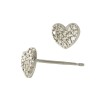 14K Gold White 6.5x5.5mm Heart Stud Earring with Diamonds in Pave Setting