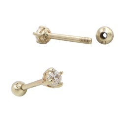14K Gold Straight Barbell with Cubic Zirconia in Prong Setting