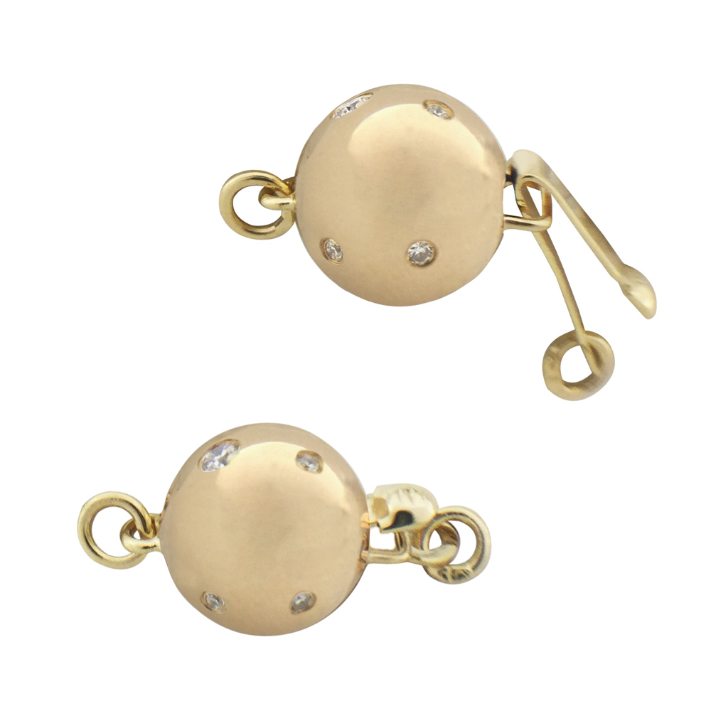 14K Gold Yellow 9mm Ball Clasp with Diamonds