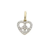 14K Gold Yellow 10mm Diamond Heart and Peace Sign Charm