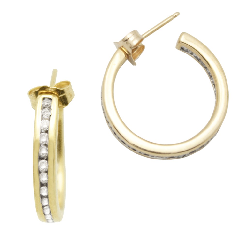 Yellow 14K Gold 18mm Diamond Hoop Earring Set, Ready to Wear