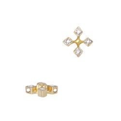 18K Gold Yellow Diamonds on Both Sides Diamond Coptic Cross Divider/Spacer with Two Holes