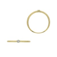 14K Gold Yellow Brushed Solitaire Bezel Set Diamond Stacking Ring