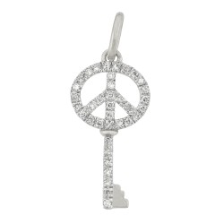 14K Gold White 22mm Diamond Key / Peace Charm