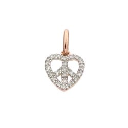 14K Gold Rose 10mm Diamond Heart and Peace Sign Charm