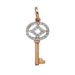 14K Gold Rose 22mm Diamond Circle and Diamond Shape Key Charm