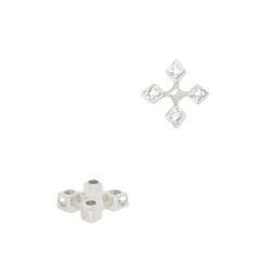 18K Gold White Diamonds on Front Only Diamond Coptic Cross Divider/Spacer with Two Holes