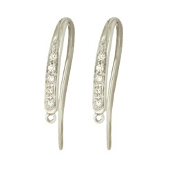 14K Gold White 5 Per Side Earwire Pair with Single Row Pave Diamonds and Jump Ring