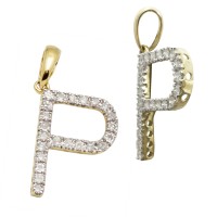 Block Style Large 14K Gold Alphabet Letter Initial Charm with Diamonds