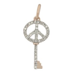 14K Gold Rose 22mm Diamond Key / Peace Charm