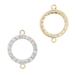 10mm Yellow Diamonds on Front Only 14K Gold Pave Diamond 2 Ring Circle Loop Connector, Double Sided Diamonds