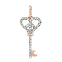 14K Gold Rose 22mm Diamond Heart and Peace Key Charm