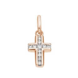 10mm Rose Gold Cross Charm with Pave Diamond Inlay