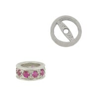 7mm White 14K Gold Pave Ruby Roundel Bead