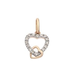 14K Gold Rose 10mm Diamond Double Heart Outline Charm