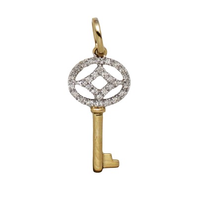 14K Gold Yellow 22mm Diamond Circle and Diamond Shape Key Charm