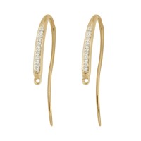 18K Gold Yellow 6 Per Side Earwire Pair with Single Row Pave Diamonds and Jump Ring