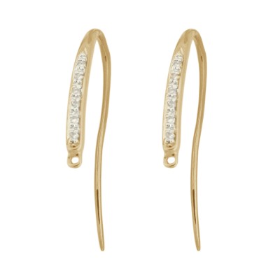 14K Gold Yellow 6 Per Side Earwire Pair with Single Row Pave Diamonds and Jump Ring