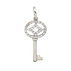 14K Gold White 22mm Diamond Circle and Diamond Shape Key Charm