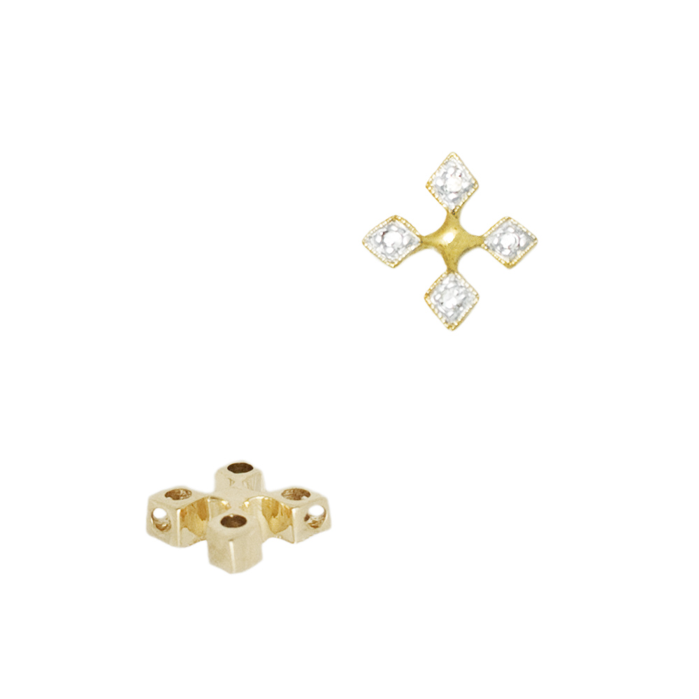 18K Gold Yellow Diamonds on Front Only Diamond Coptic Cross Divider/Spacer with Two Holes
