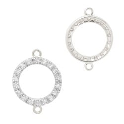 10mm White Diamonds on Front Only 14K Gold Pave Diamond 2 Ring Circle Loop Connector, Double Sided Diamonds