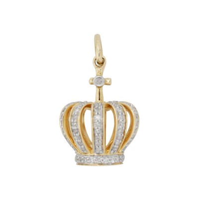14K Gold Yellow 18mm Round Diamond Crown Charm