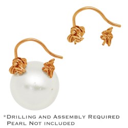 14K Gold Rose Hinge and Catch Component Set for Pearl Huggie Earrings
