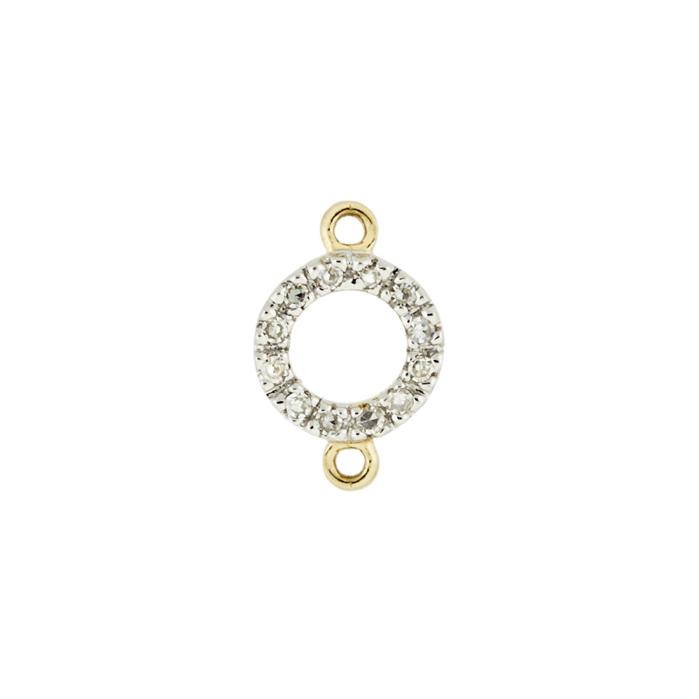 7mm Yellow Diamonds on Both Sides 14K Gold Pave Diamond 2 Ring Circle Loop Connector, Double Sided Diamonds