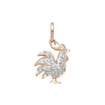 14K Gold Yellow 10mm Diamond Rooster Charm