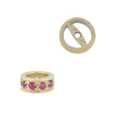 7mm Yellow 14K Gold Pave Ruby Roundel Bead
