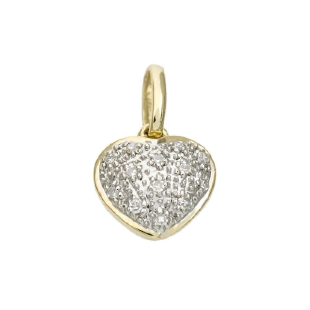 14K Gold Yellow 9mm Diamond Heart Charm
