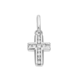 10mm White Gold Cross Charm with Pave Diamond Inlay