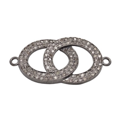 Sterling Silver Oxidized Sterling Silver Pave Diamond Thick Overlapping Oval 2 Ring Centerpiece