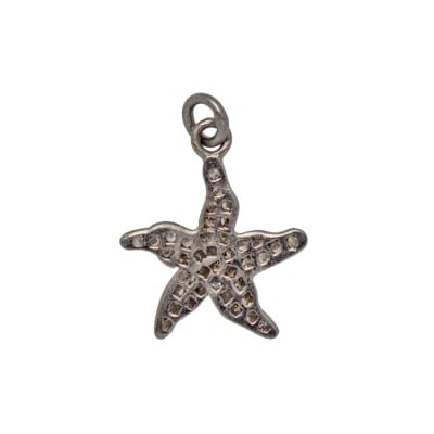 17mm Oxidized Sterling Silver Pave Diamond Starfish Pendant