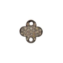 12mm Oxidized Sterling Silver and Pave Diamond 2 Hole Flower Connector