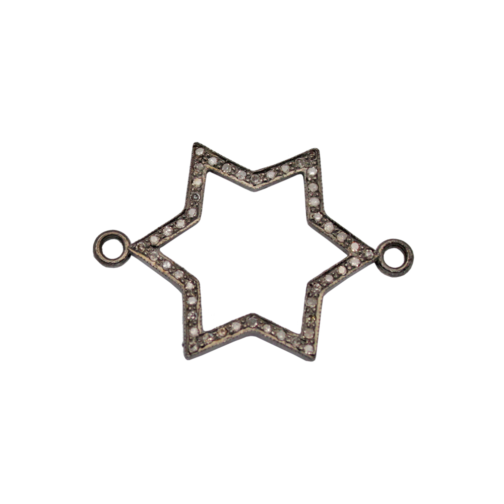 Sterling Silver Oxidized Sterling Silver Pave Diamond Thin Star of David 2 Ring Centerpiece
