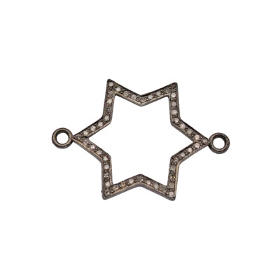 Sterling Silver Oxidized Sterling Silver Pave Diamond Thin Star of David 2 Ring Centerpiece