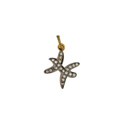 13mm Oxidized Sterling Silver Pisces Charm,0.3Cts of Diamond