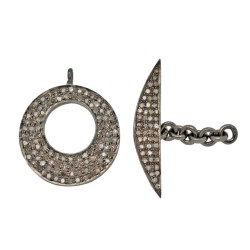 20mm Oxidized Sterling Silver Toggle,1.18Cts of Diamond