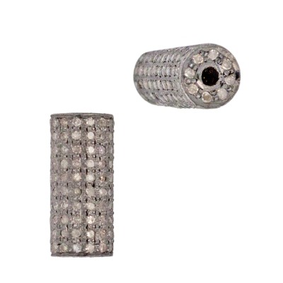 16x7mm Oxidized Sterling Silver Pave Diamond Tube Beads