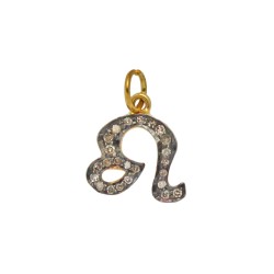 13mm Oxidized Sterling Silver Leo Charm,0.27Cts of Diamond