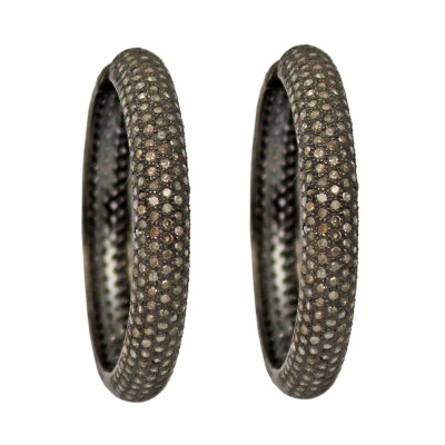 6x38mm Oxidized Sterling Silver Pave Diamond Round Click Hoop Earring