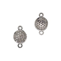10.5mm Oxidized Sterling Silver Pave Diamond 2 Ring Round Domed Connector